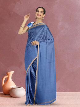 Steel Blue Solid Style Kota Cotton Saree with Contrast Blouse 10074185