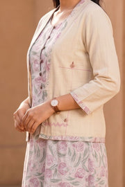 Offwhite Hand Block Printed Cotton Dress With Coat 10077615