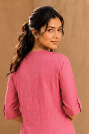 Pink Hand Embroidered Cotton Kurta 10077656