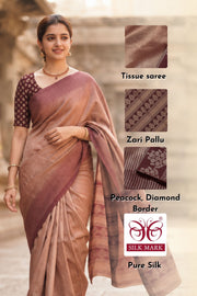 Brown Kanjivaram Tissue Silk EttuKol Saree with Seepu Rekku Border 10077917