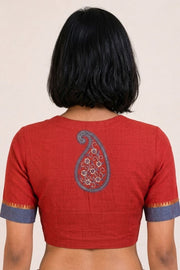 Maroon Aari Embroidered Mangalgiri Cotton Blouse 10070735