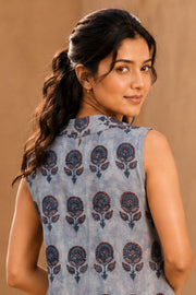 Rustic Blue Hand Block Printed Cotton Dress 10077643