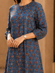 Indigo Hand Block Printed Cotton Kurta 10077663