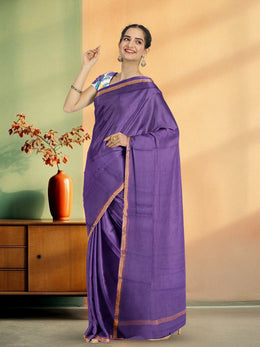 Royal Purple Solid Style Kota Cotton Saree with Contrast Blouse 10074189