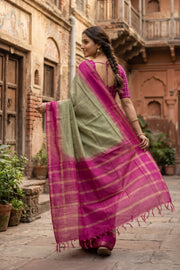 Sage Green Semi Tussar Saree with Zari Border 10078210