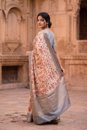 Beige Floral Printed Semi Linen Saree 10077988
