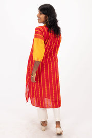 Red Handcrafted Dhaniakhali Cotton Kurta 10073997