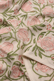 Green Handblock Printed 3 Piece Silk Cotton Salwar Suit Material 10072918