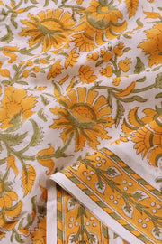 Yellow Handblock Printed 3 Piece Silk Cotton Salwar Suit Material 10072919
