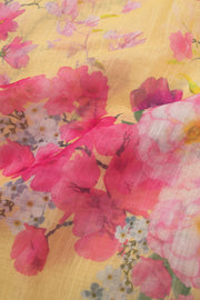 Yellow Floral Printed Linen Saree 10074019