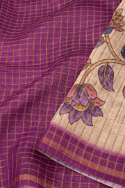 Purple Kalamkari Print Semi Linen Saree 10077244