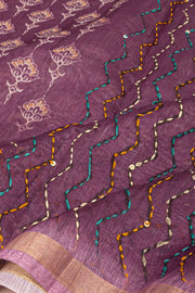 Purple Printed Semi Tussar Silk Saree 10077250
