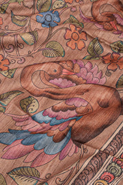 Dark Brown Printed Semi Tussar Silk Saree 10077252
