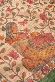 Green Bandhani Print Semi Linen Saree 10077258