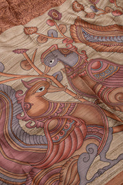 Copper Brown Kalamkari Print Semi Tussar Silk Saree 10077260