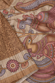 Beige Kalamkari Print Semi Tussar Silk Saree 10077284