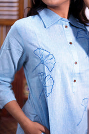Powder Blue Embroidered Cotton Shirt Style Kurta 10062699