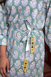 Sage Green Hand Block Printed Cotton Dress 10062647