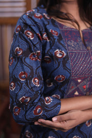 Blue Hand Block Printed Cotton Kurta 10062695