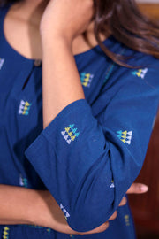 Cerulean Blue Hand Block Cotton Kurta 10062655