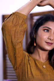 Ochre Yellow Hand Embroidered Cotton Kurta 10062671