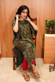 Rustic Green Hand Embroidered Cotton Kurta 