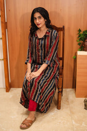 Rustic Black Hand Embroidered Cotton Kurta