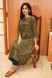 Rustic Green Hand Embroidered Cotton Kurta
