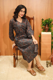 Indigo Blue Hand Block Printed Cotton Dress 10062663