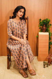 Peach Hand Block Printed Cotton Dress 10062648