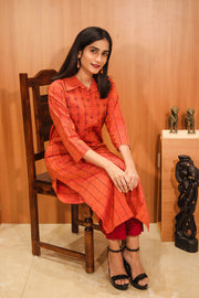 Rustic Red Hand Embroidered Cotton Kurta 