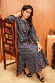 Indigo Hand Block Printed Cotton Kurta 10062691