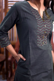 Black Hand Embroidered Cotton Kurta 10062702