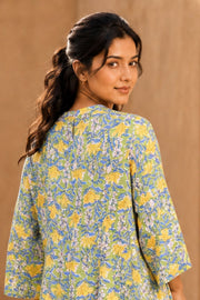 Pista Green Hand Block Printed Midi Coat Cotton Dress With Jacket 10077649