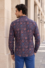Blue Full Sleeve Jahota Printed Cotton Mens Shirt 10073159