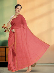Peach Orange Solid Style Kota Cotton Saree with Contrast Blouse 10074188