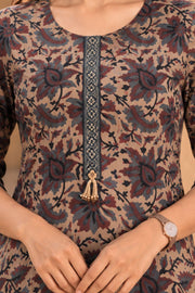 Brown Hand Block Printed Cotton Kurta 10077678