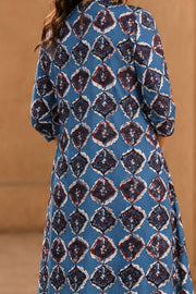 Blue Hand Embroidered Cotton Dress with Jacket 10077640