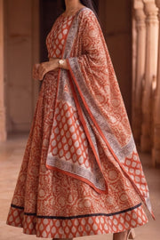Red Hand Block Printed Chaniya Choli With Kota Doria Dupatta 10066333