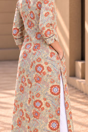 Mint Green Hand Block Printed Cotton Kurta 10077682
