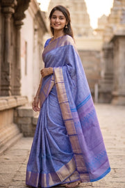Azure Blue Pure Zari Bridal Kanjivaram Silk Saree 10063051
