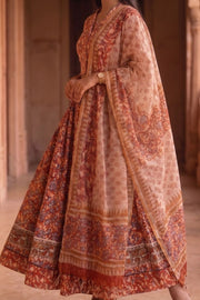 Maroon Hand Block Printed Cotton Chaniya Choli With Kota Doria Dupatta 10066327