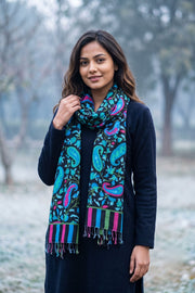 Blue Kani Printed Soft Silk Unisex Stole 10077883