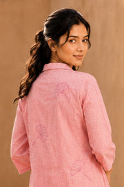 Pink Hand Embroidered Cotton Kurta 10077662