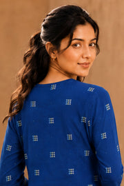 Cerulean Blue Hand Block Cotton Kurta 10077628