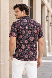 Black Half Sleeve Jahota Printed Cotton Mens Shirt 10074311
