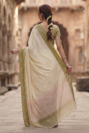 Beige Chikankari Embroided Kota Cotton Saree 10078113