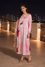 Baby Pink Printed Vegan Charmeuse Silk Dress 10077275