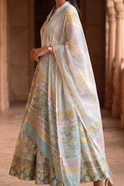 Blue Hand Block Printed Chaniya Choli With Kota Doria Dupatta 10066335