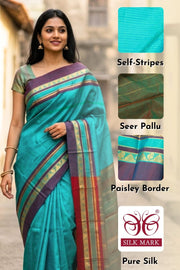 Blue Kanjivaram Pure Silk Saree With Paisley Border 10077896
